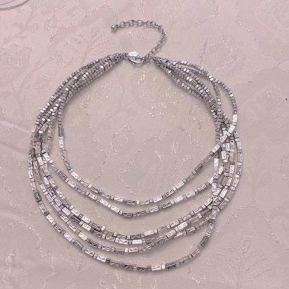 Chico’s multi strand silver tone necklace, contrasting tones, adjustable chain - Picture 9 of 10